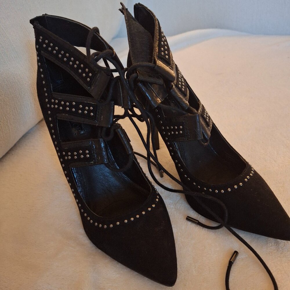 TOPSHOP NWT Studded Lace Up Caged Stiletto Heels Zip Back